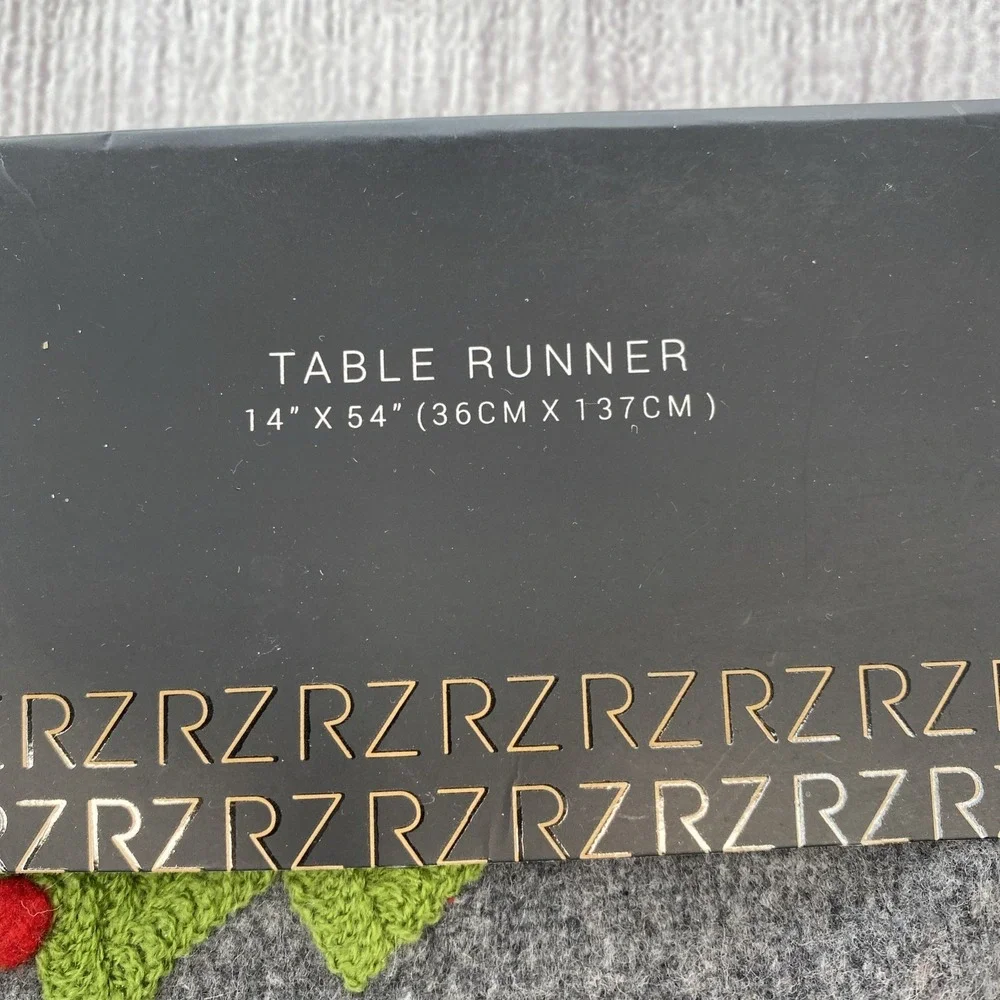 Rachel Zoe Table Runner Christmas Penguins Santa Embroidered Charcoal Gray Wool